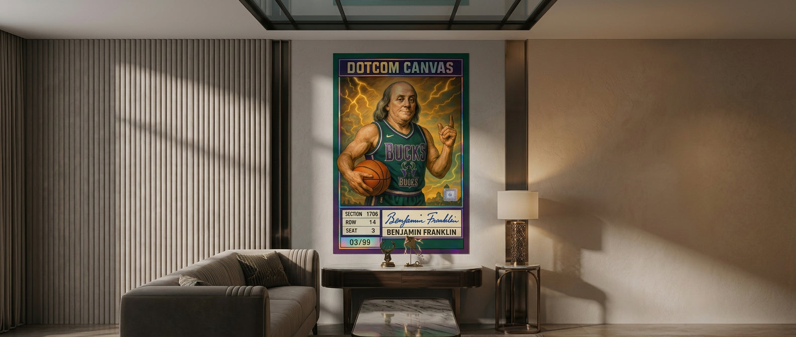 DOTCOMCANVAS® Benjamin Franklin Basketball Card Poster Website Banner