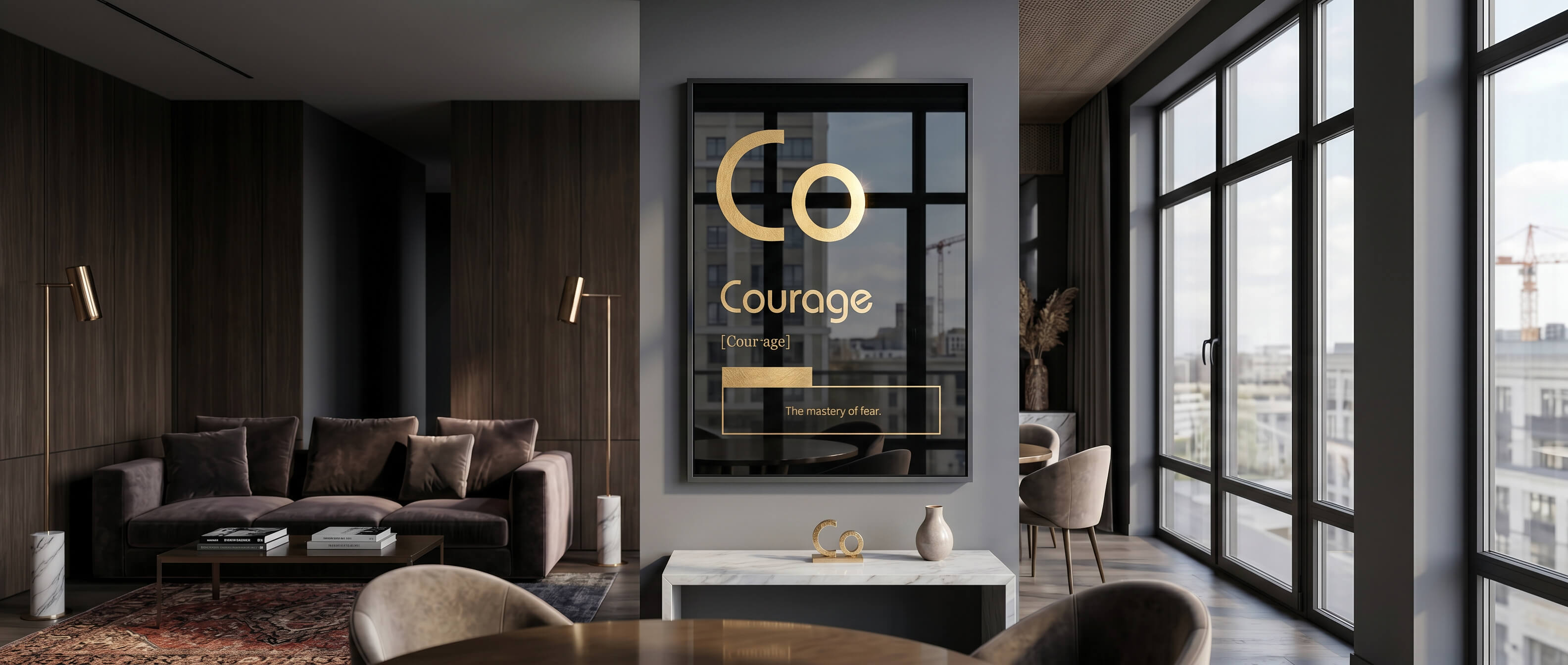 DOTCOMCANVAS® Courage (Co) Acrylglasbild Schwarz – Banner