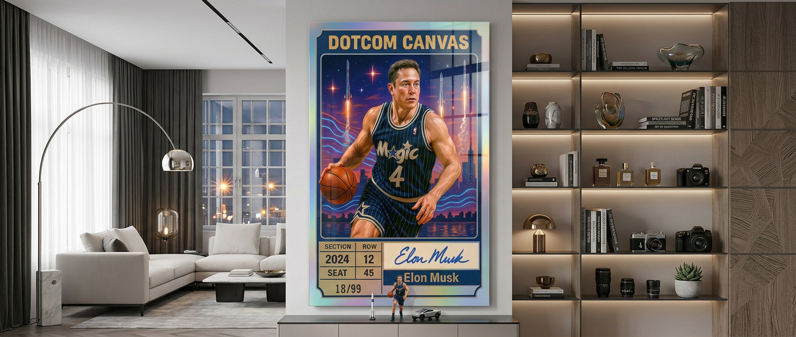 DOTCOMCANVAS Elon Musk Basketball Card Acrylglas Banner