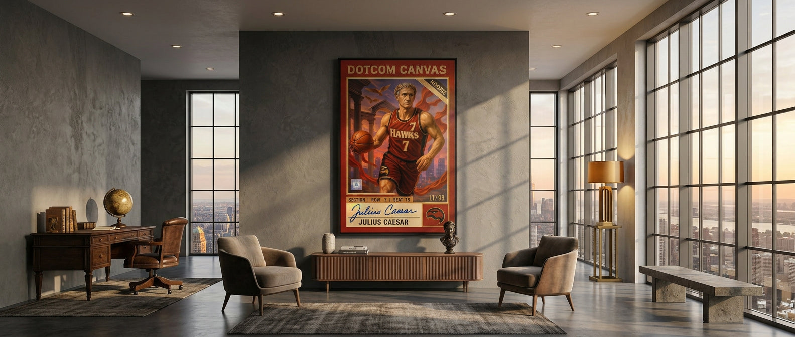 DOTCOMCANVAS Julius Caesar Basketball Card Leinwandbild Pop Art Banner