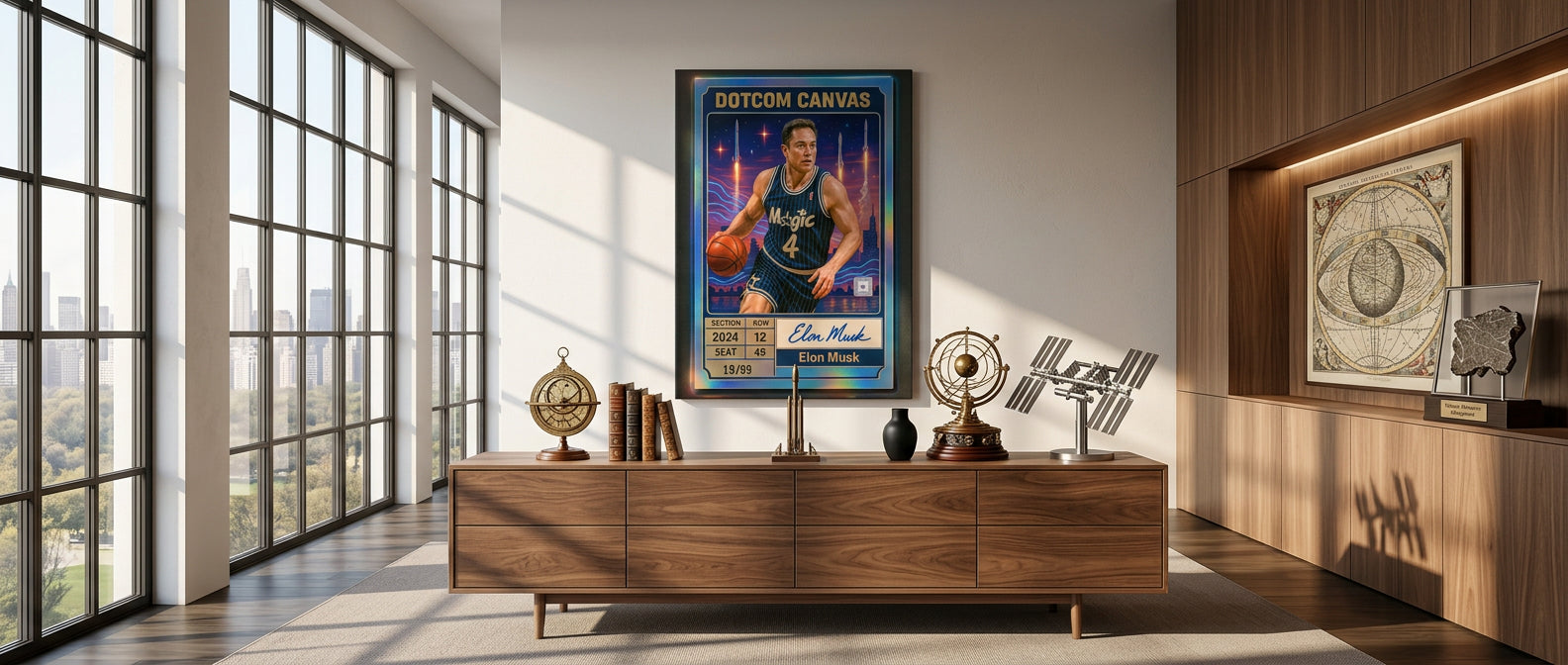 DOTCOMCANVAS Elon Musk Basketball Card Leinwandbild Banner