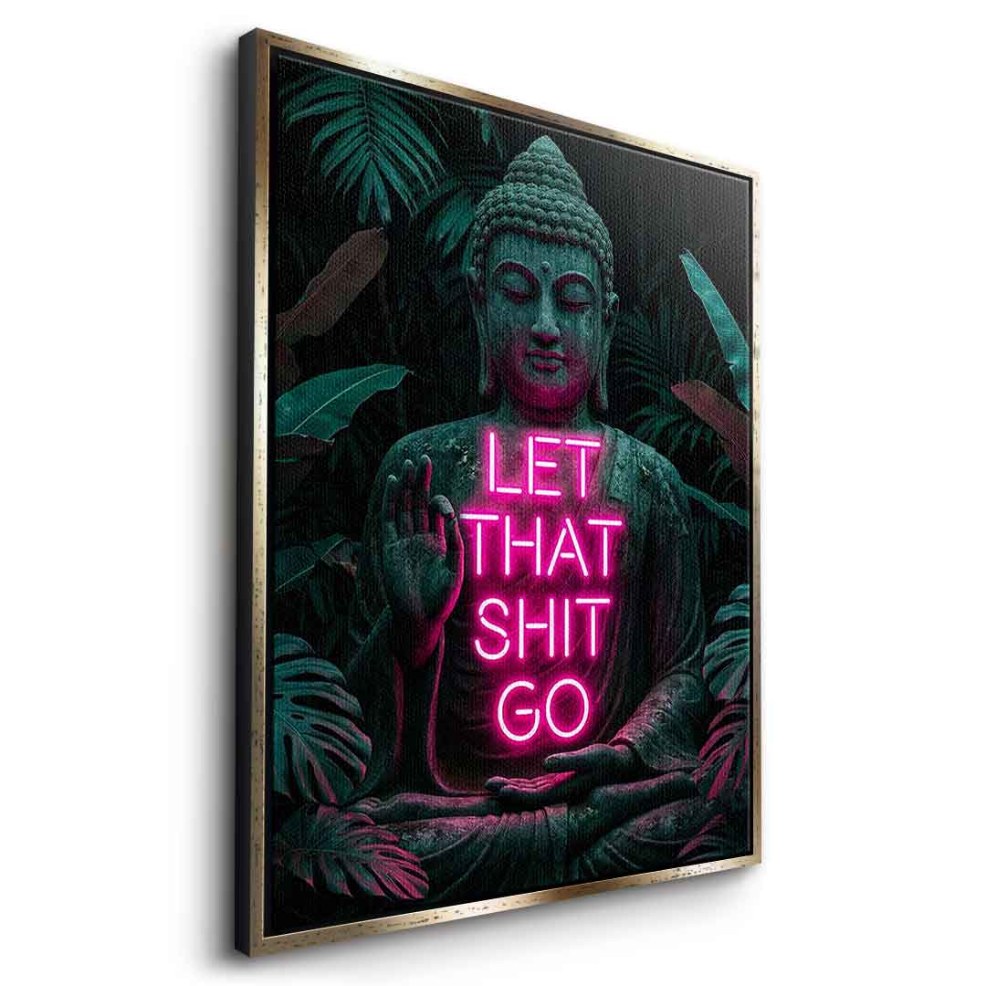 DOTCOMCANVAS® Buddah for Toilett Leinwandbild – Seitenansicht mit goldenem Rahmen