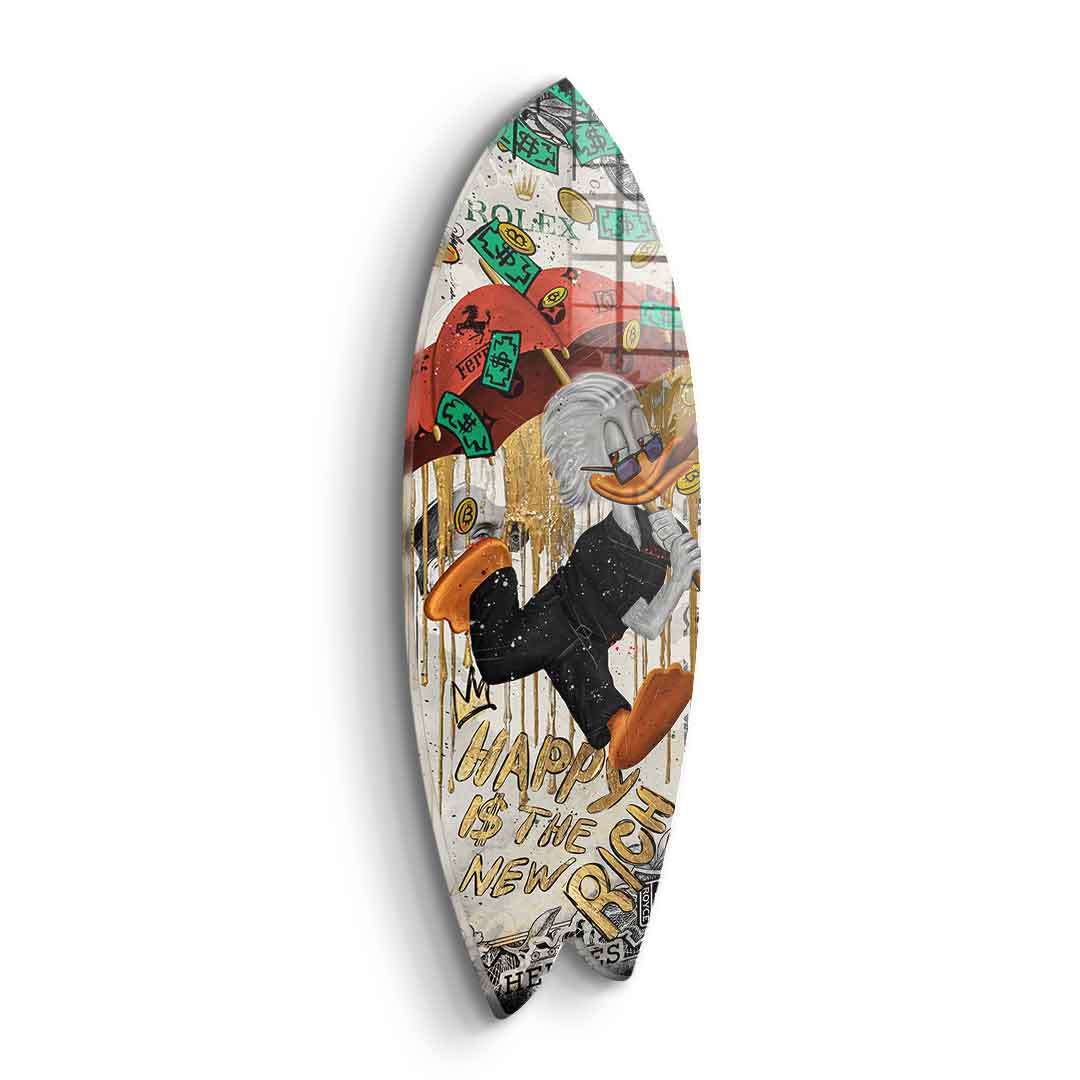 DOTCOMCANVAS 24K Feingold Bild Surfboard Happy is the new Rich - 24K Feingold
