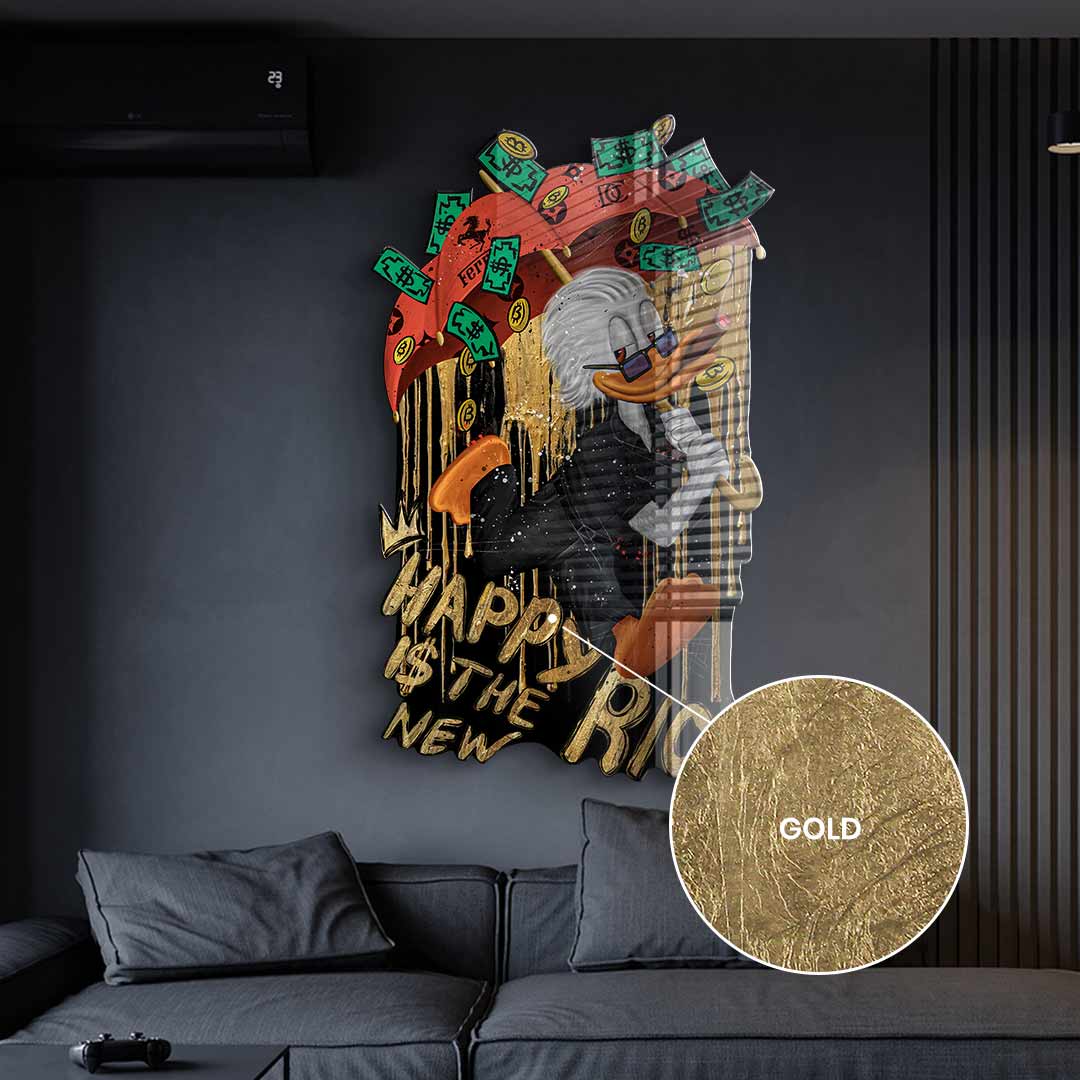 DOTCOMCANVAS 24K Feingold Bild Wandskulptur Happy is the new Rich - 24K Feingold