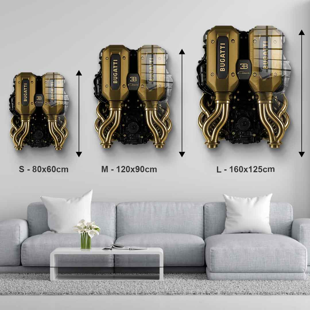 DOTCOMCANVAS 24K Feingold Bild Wandskulptur Bugatti Engine - 24K Feingold