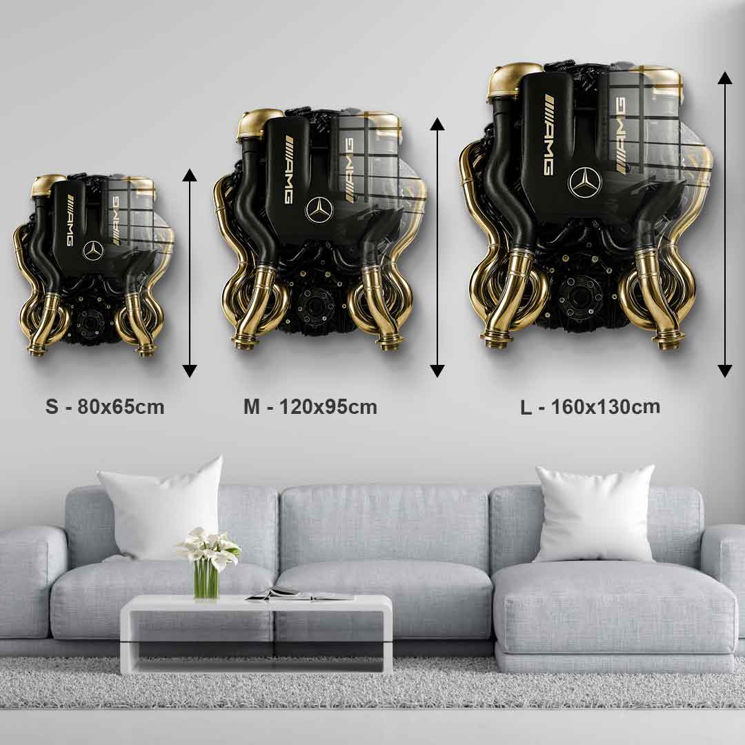 DOTCOMCANVAS 24K Feingold Bild Wandskulptur Mercedes V8 Engine - 24K Feingold