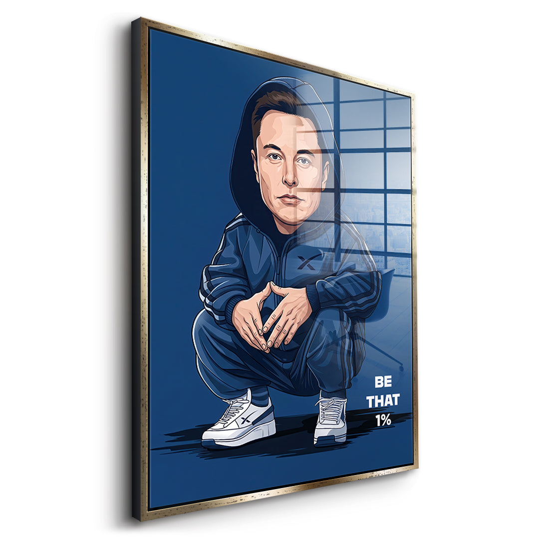 DOTCOMCANVAS Elon Musk Swag Acrylglasbild Seitenansicht mit goldenem Rahmen