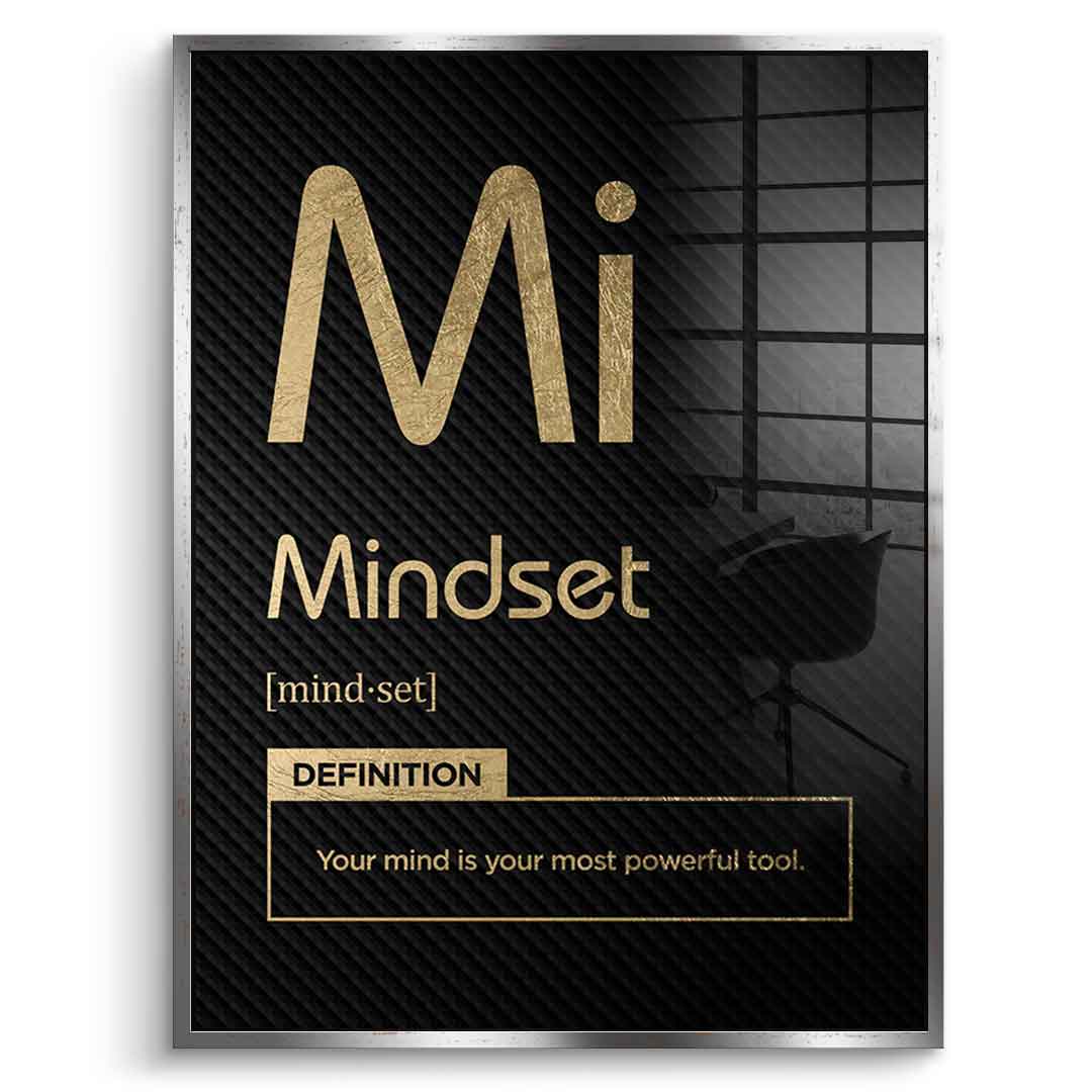Acrylglasbild Mindset (Mi) – Vorderansicht silberner Rahmen