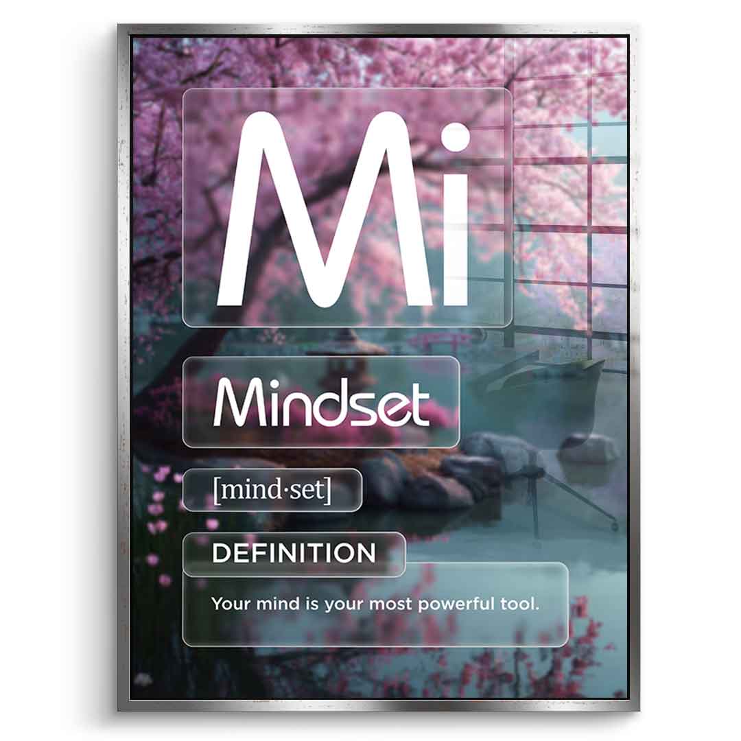 Acrylglasbild Mindset (Mi) – Vorderansicht silberner Rahmen