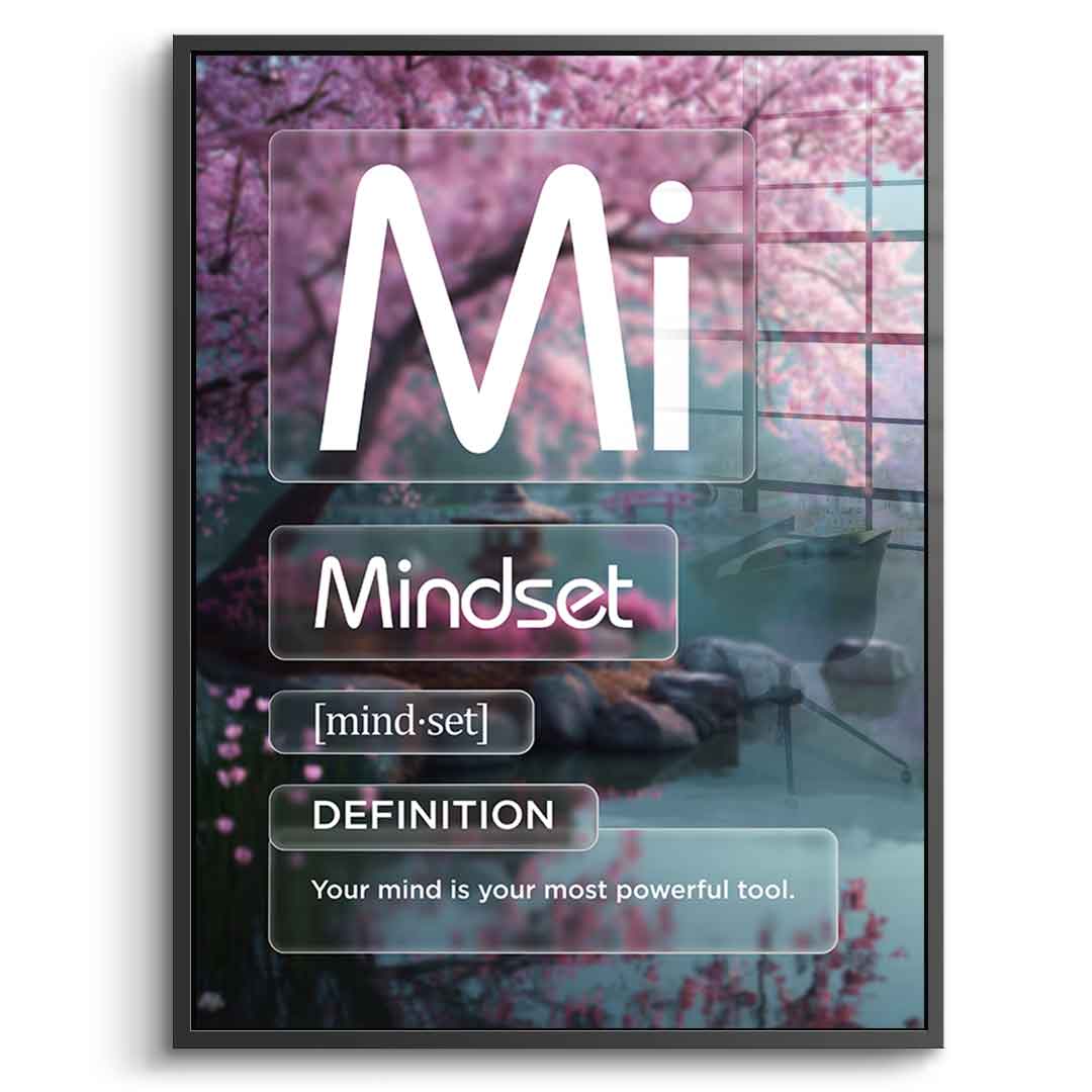 Acrylglasbild Mindset (Mi) – Vorderansicht schwarzer Rahmen