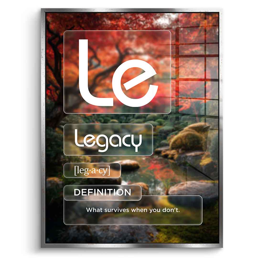 DOTCOMCANVAS® Legacy (Le) Acrylglasbild Version Farbig – Vorderansicht Weißer Rahmen