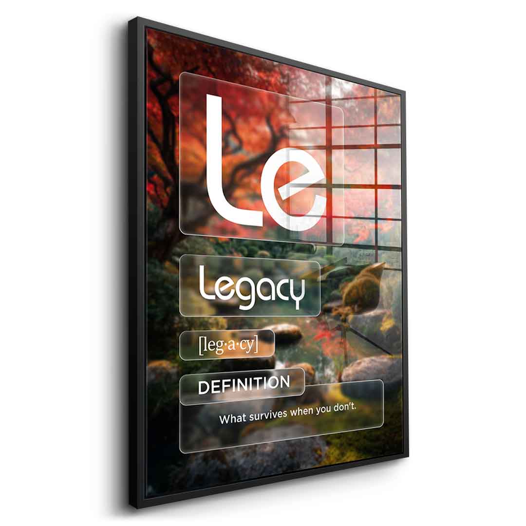 DOTCOMCANVAS® Legacy (Le) Acrylglasbild Version Farbig – Vorderansicht Goldener Rahmen