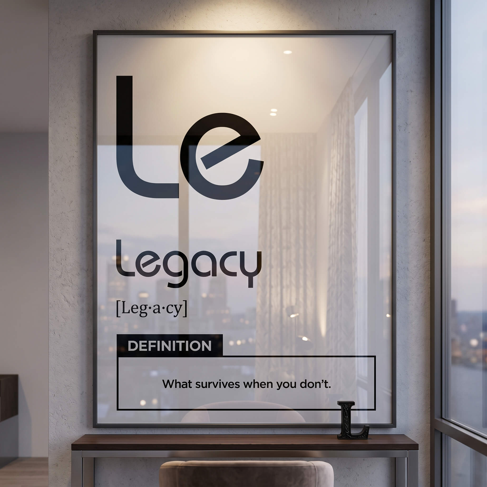 DOTCOMCANVAS® Legacy (Le) Acrylglasbild Version Weiß – Raum-Mockup