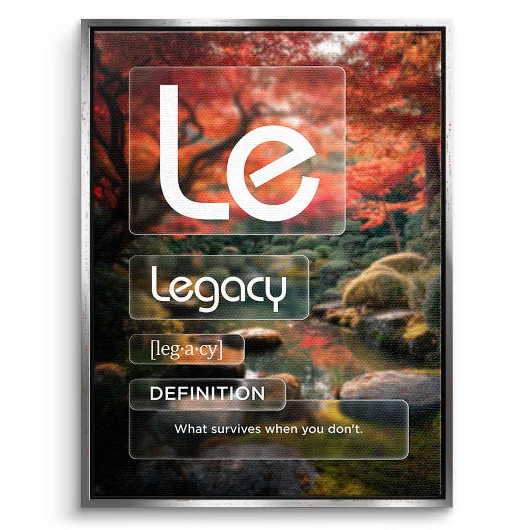 DOTCOMCANVAS® Legacy (Le) Leinwandbild Version Farbig – Vorderansicht Schwarzer Rahmen