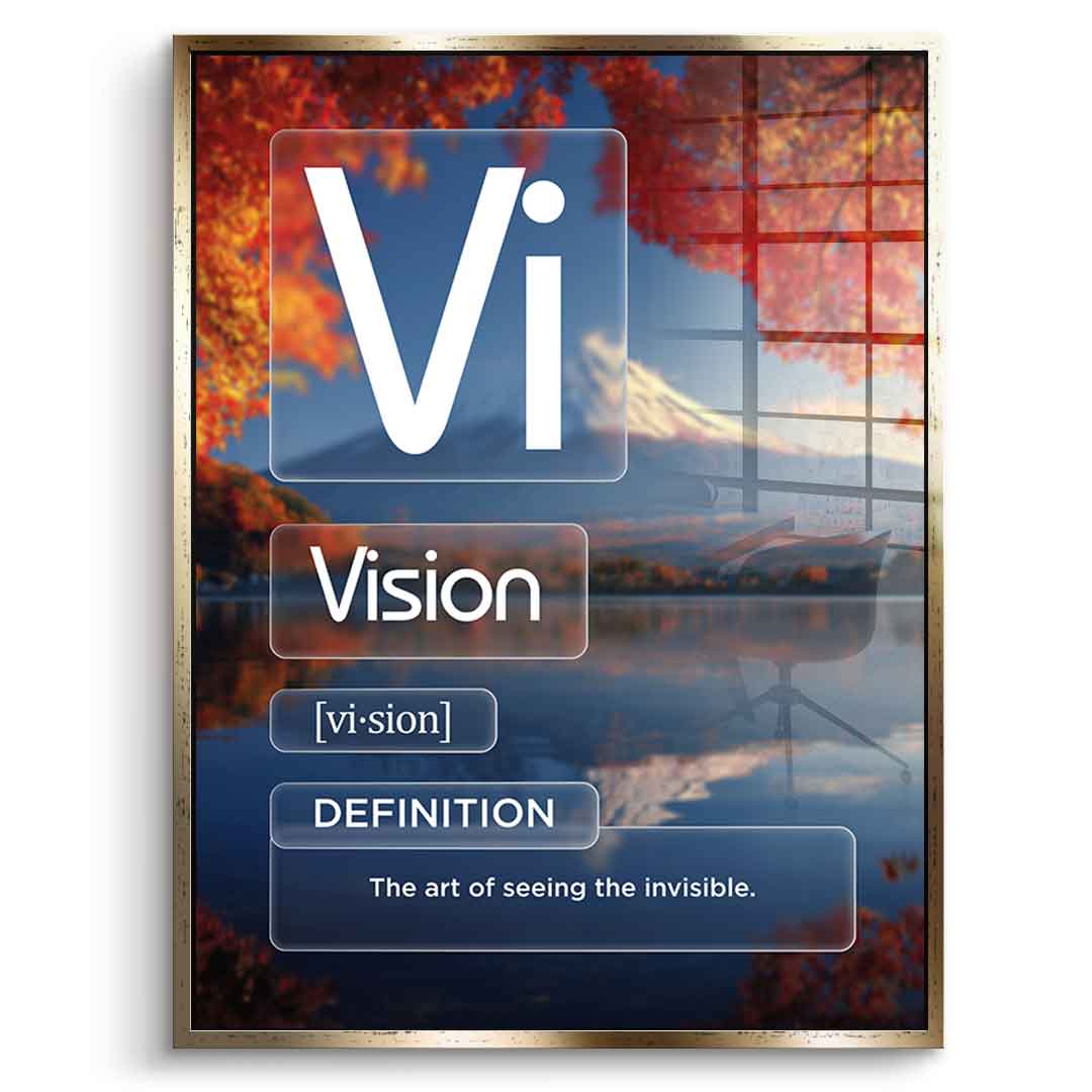 DOTCOMCANVAS® Vision (Vi) Acrylglasbild Version Farbig – Vorderansicht Silberner Rahmen