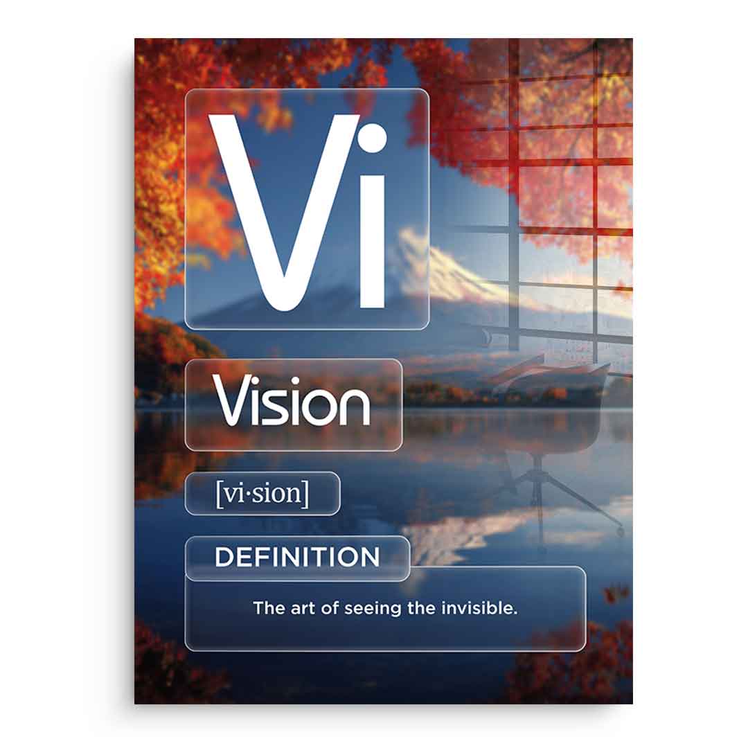 DOTCOMCANVAS® Vision (Vi) Acrylglasbild Version Farbig – Vorderansicht Schwarzer Rahmen