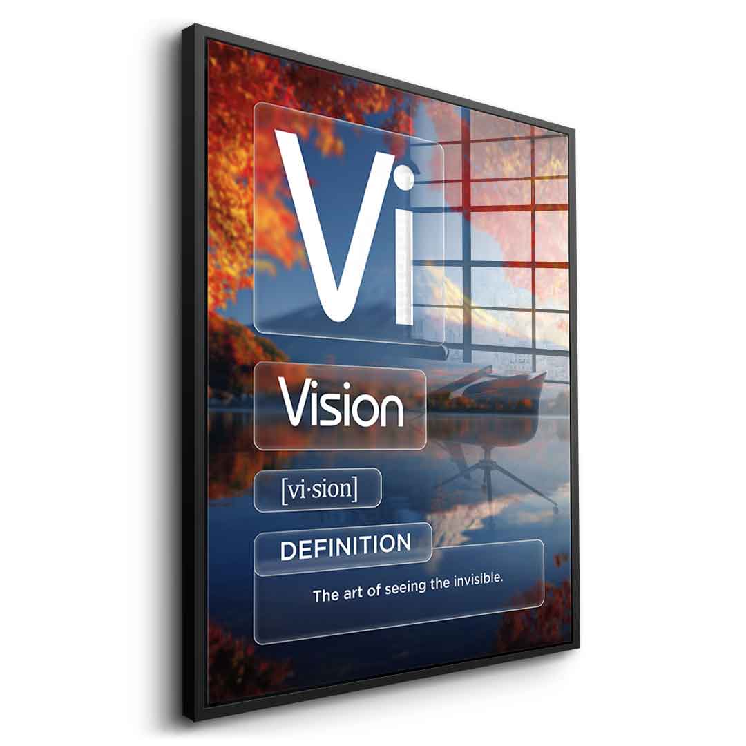 DOTCOMCANVAS® Vision (Vi) Acrylglasbild Version Farbig – Vorderansicht Goldener Rahmen