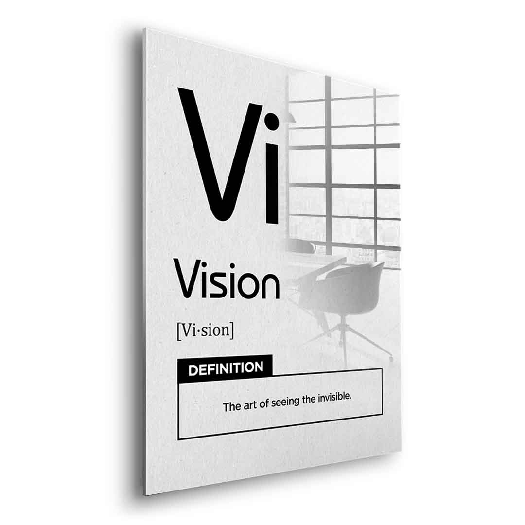 DOTCOMCANVAS® Vision (Vi) Acrylglasbild Version Weiß – Seitenansicht Silber