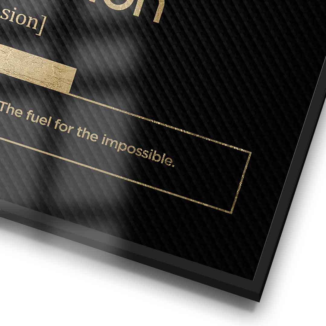 DOTCOMCANVAS® Passion (Pa) Poster Version Schwarz – Detail im Rahmen