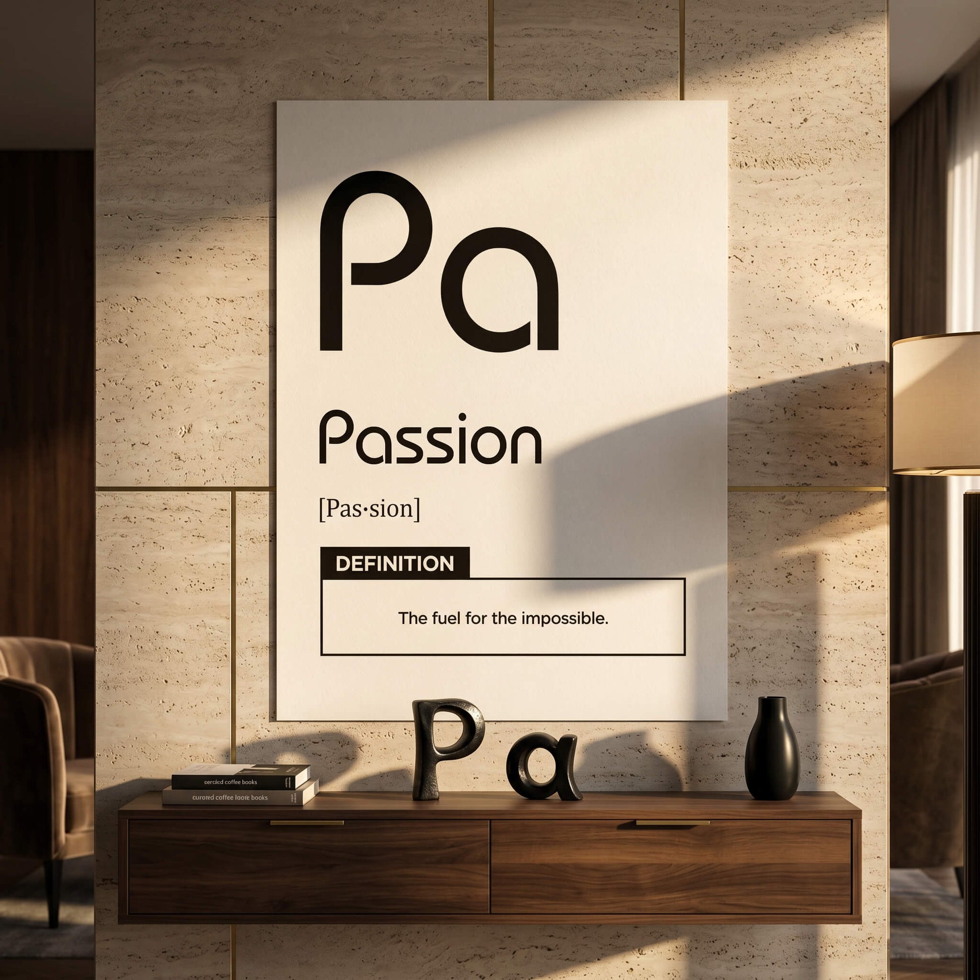 DOTCOMCANVAS® Passion (Pa) Poster Version Weiß – Raum-Mockup