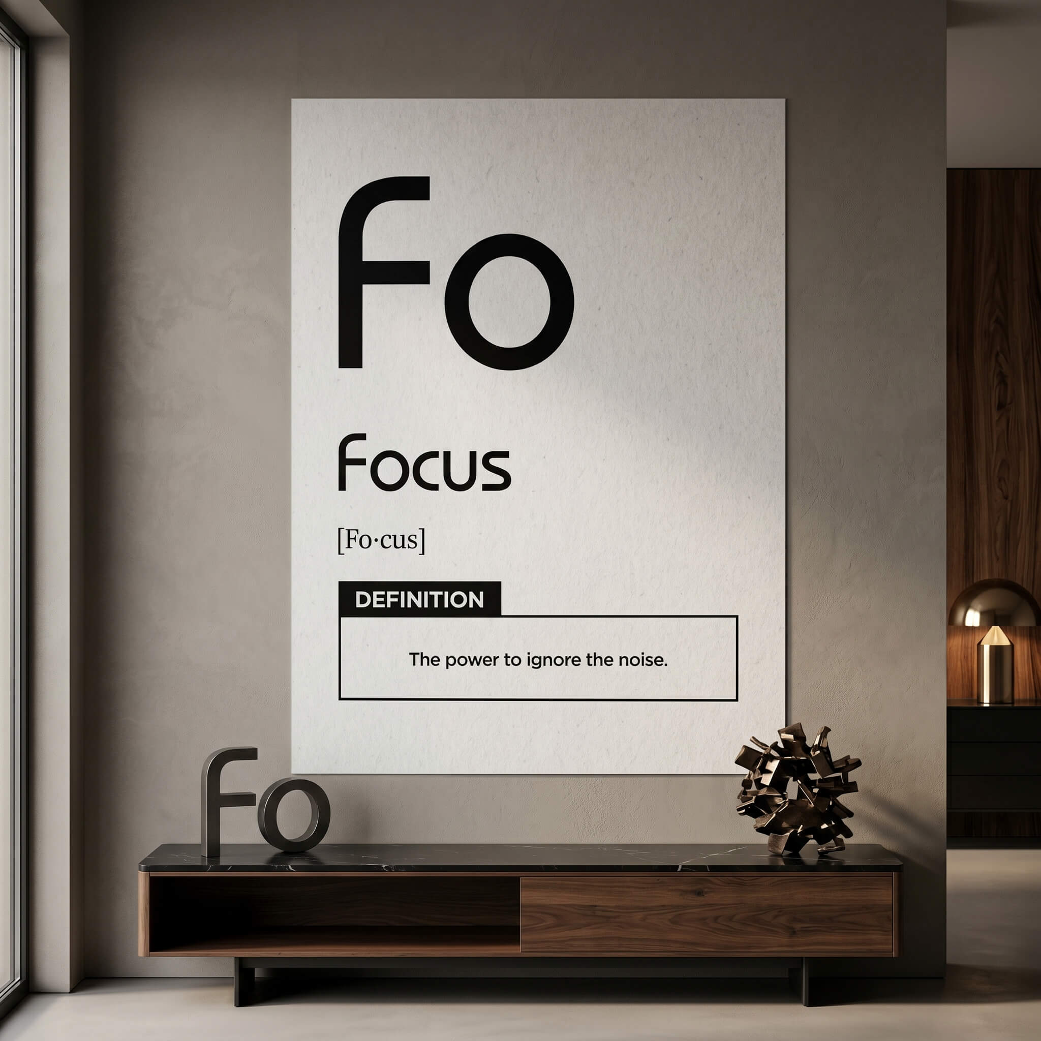 DOTCOMCANVAS® Focus (Fo) Poster Version Weiß – Raum-Mockup