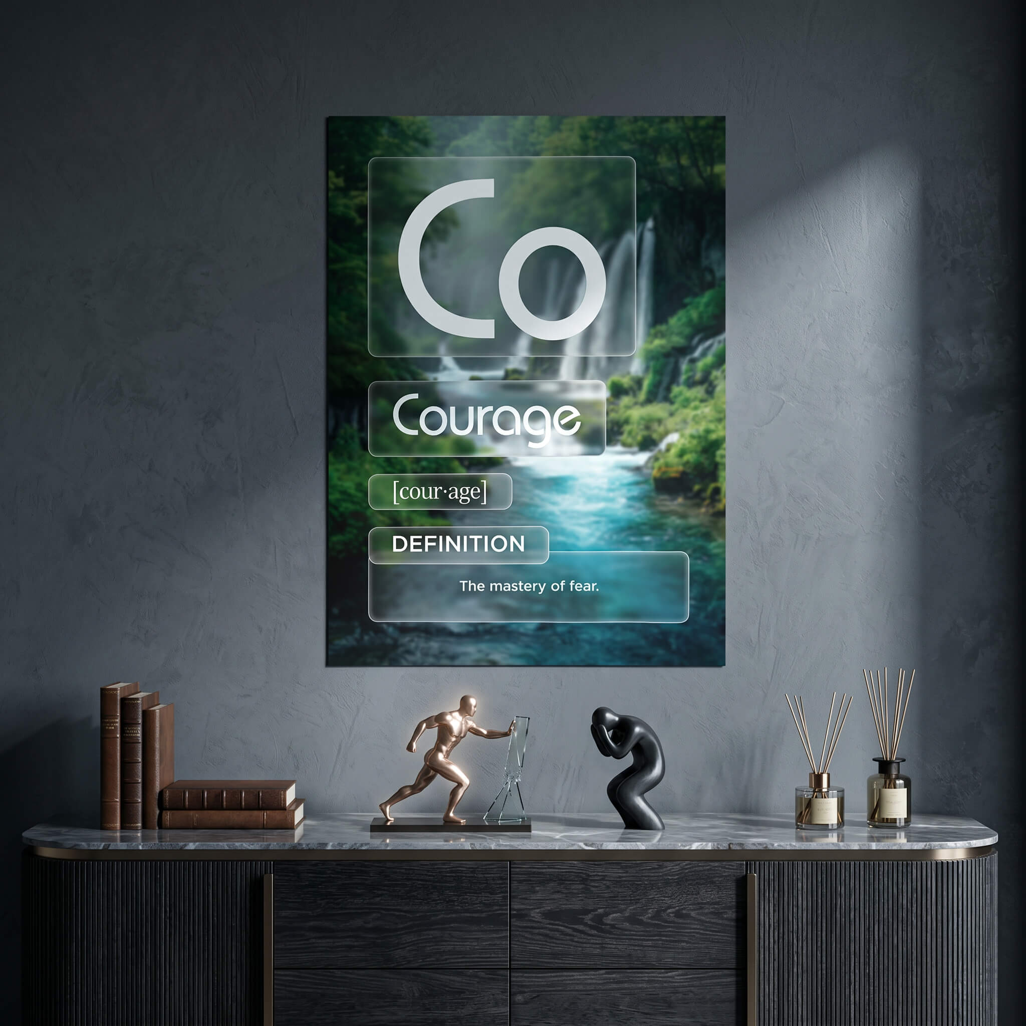 DOTCOMCANVAS® Courage (Co) Poster Version Farbig – Raum-Mockup