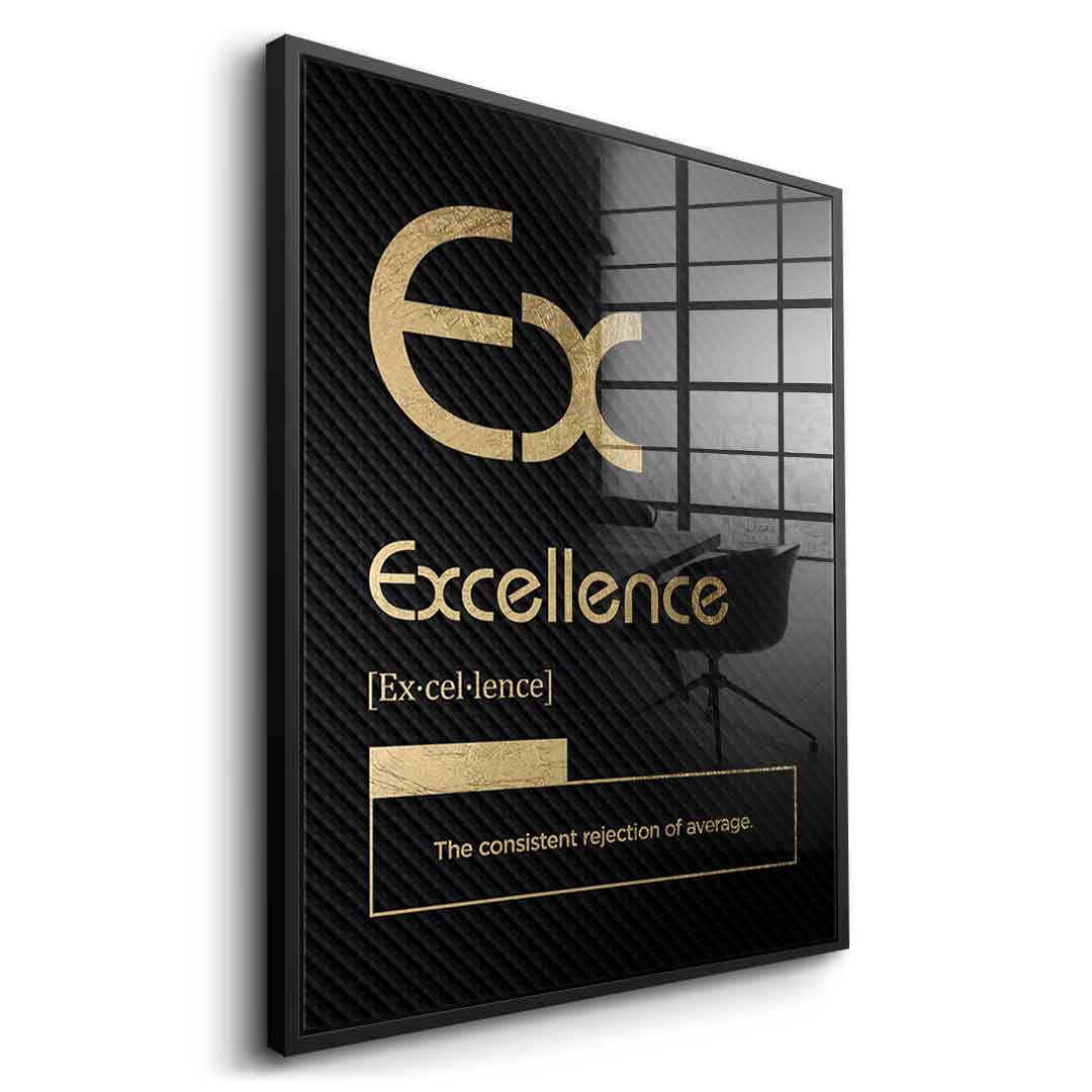 DOTCOMCANVAS® Excellence (Ex) Acrylglasbild Version Schwarz – Vorderansicht Goldener Rahmen