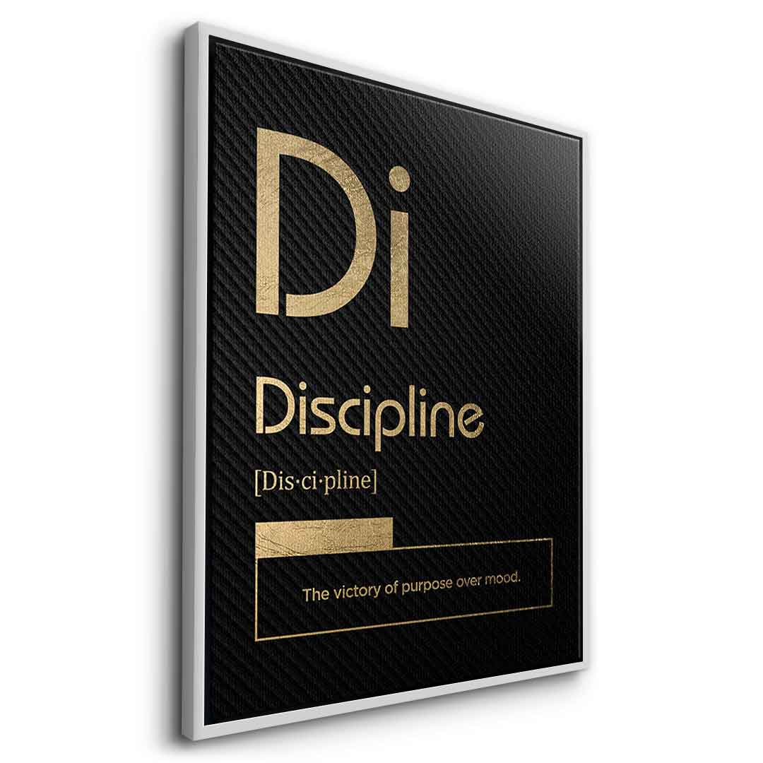 DOTCOMCANVAS® Discipline (Di) Leinwandbild Version Schwarz – Seitenansicht Silber