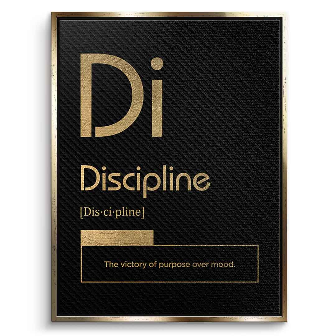 DOTCOMCANVAS® Discipline (Di) Leinwandbild Version Schwarz – Vorderansicht Goldener Rahmen