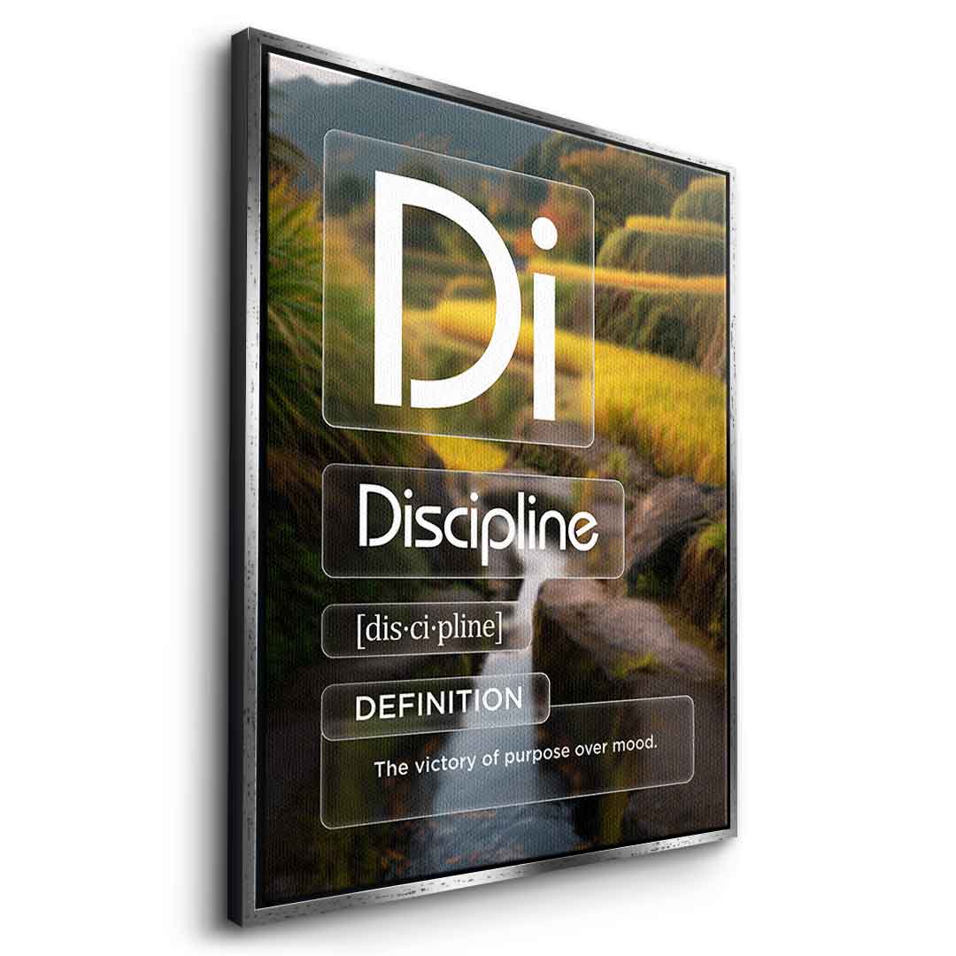 DOTCOMCANVAS® Discipline (Di) Leinwandbild Version Farbig – Seitenansicht Weiß