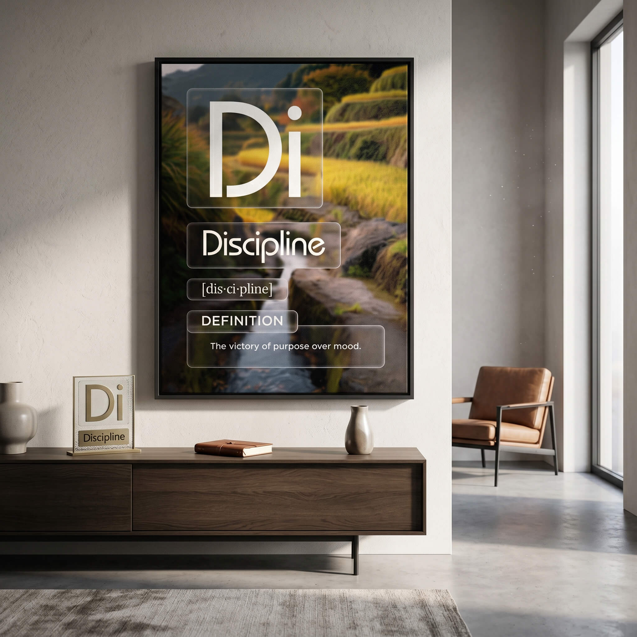 DOTCOMCANVAS® Discipline (Di) Leinwandbild Version Farbig – Raum-Mockup