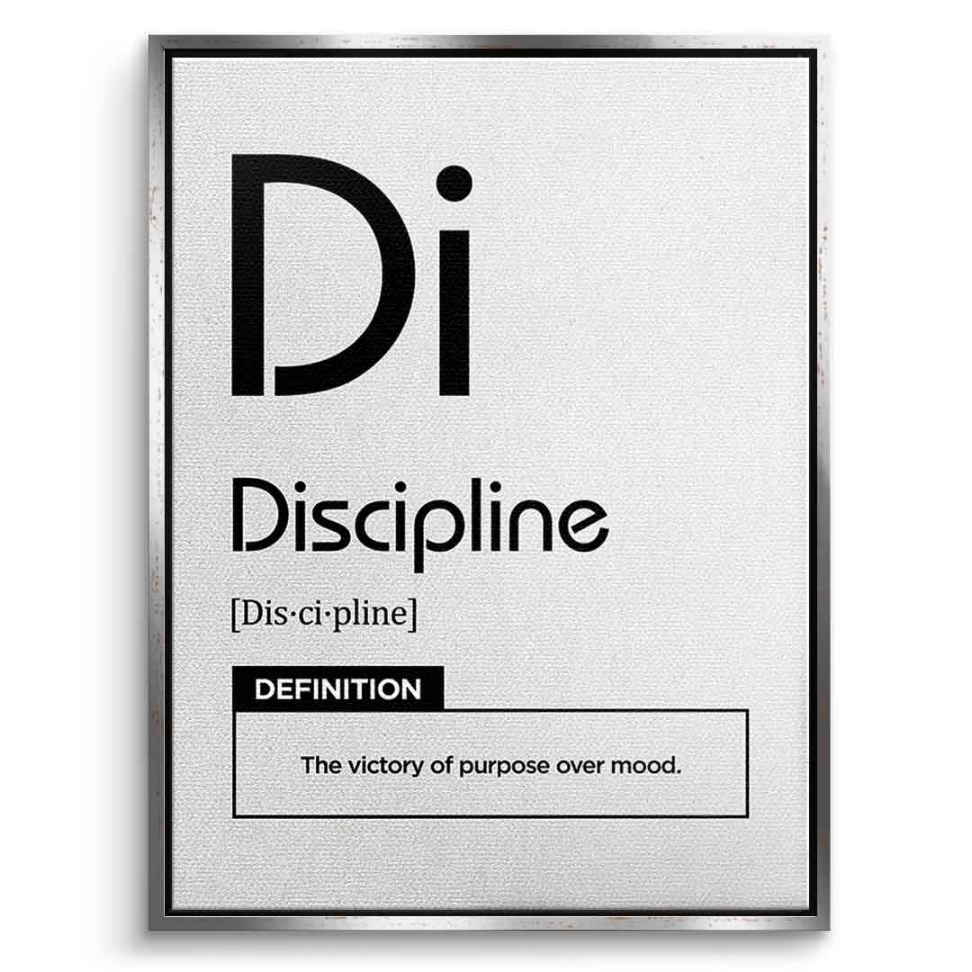 DOTCOMCANVAS® Discipline (Di) Leinwandbild Version Weiß – Vorderansicht Schwarzer Rahmen