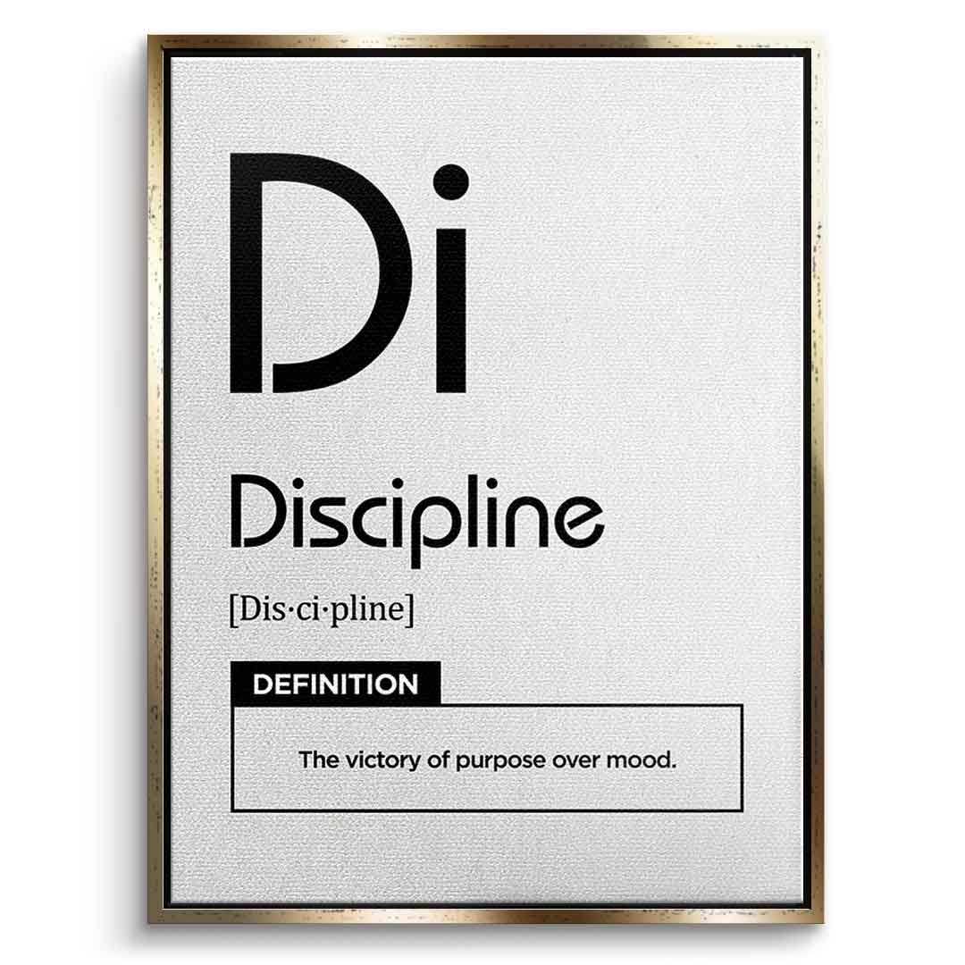 DOTCOMCANVAS® Discipline (Di) Leinwandbild Version Weiß – Vorderansicht Goldener Rahmen
