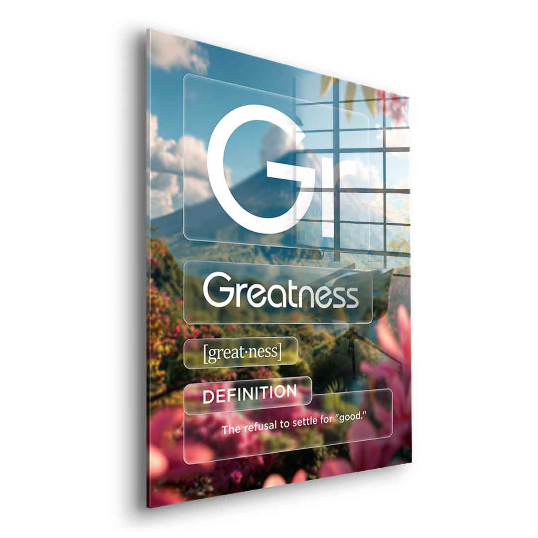 DOTCOMCANVAS® Greatness (Gr) Acrylglasbild Version Farbig – Seitenansicht Silber