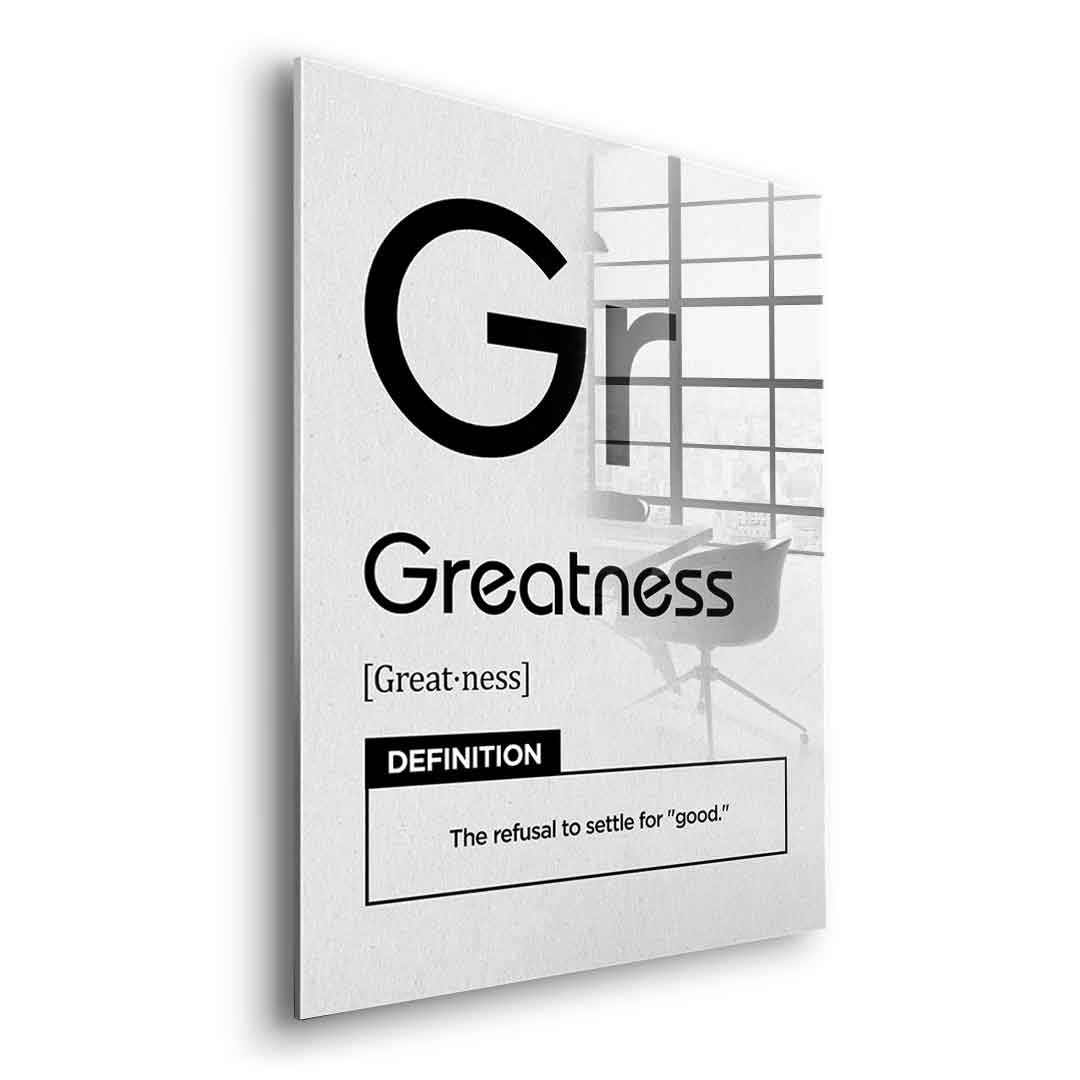 DOTCOMCANVAS® Greatness (Gr) Acrylglasbild Version Weiß – Seitenansicht Silber