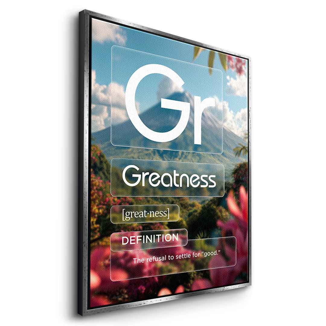 DOTCOMCANVAS® Greatness (Gr) Leinwandbild Version Farbig – Seitenansicht Weiß