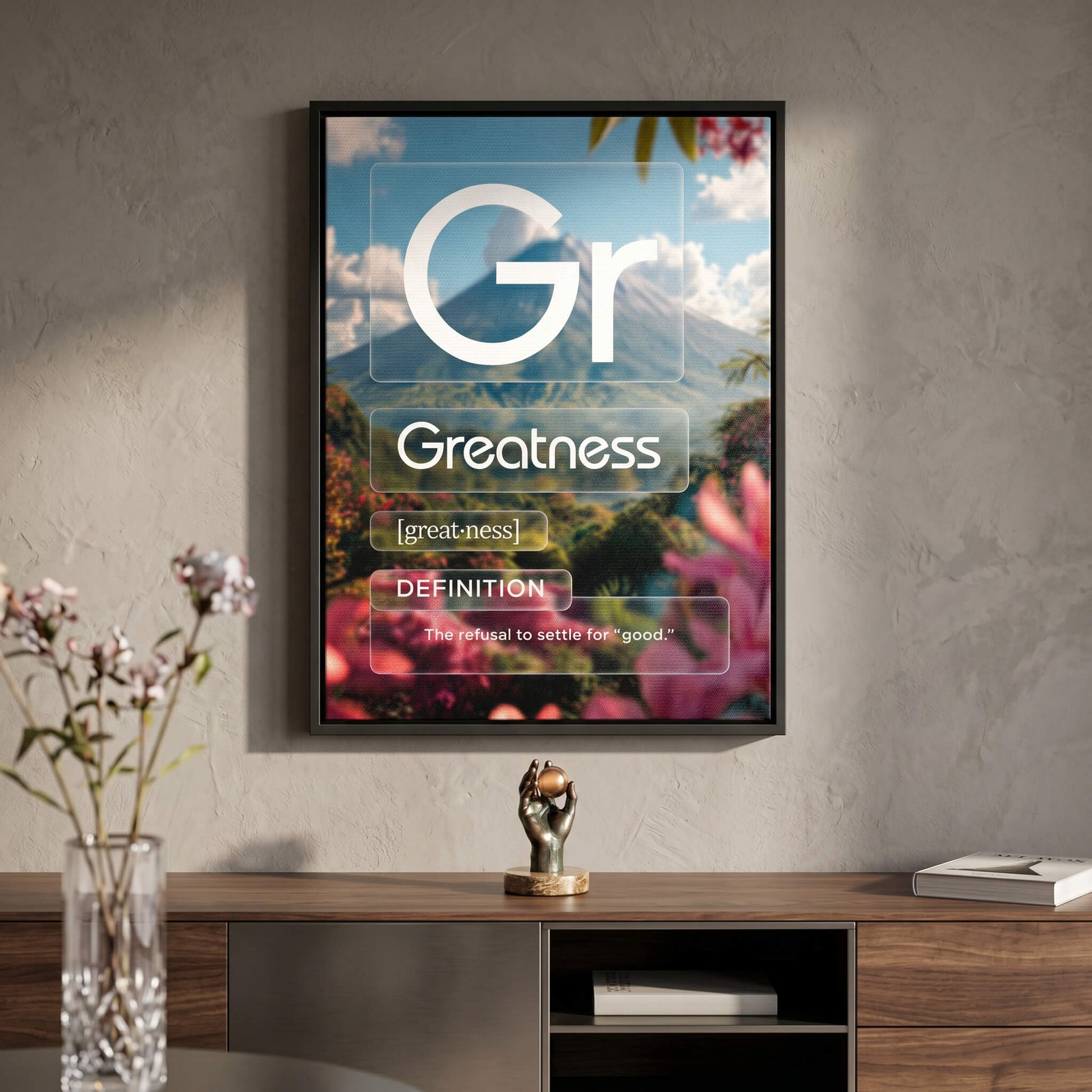 DOTCOMCANVAS® Greatness (Gr) Leinwandbild Version Farbig – Raum-Mockup