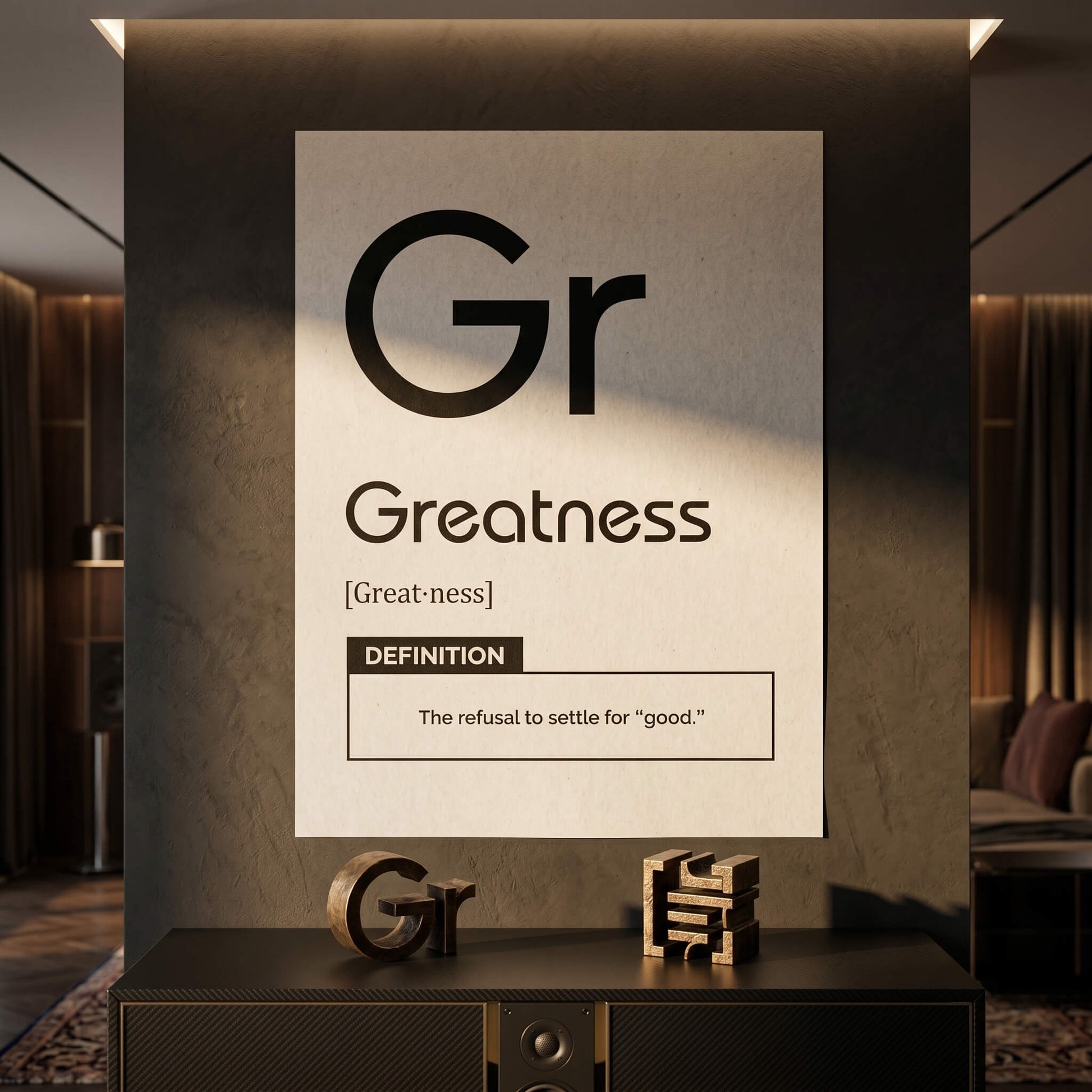 DOTCOMCANVAS® Greatness (Gr) Poster Version Weiß – Raum-Mockup