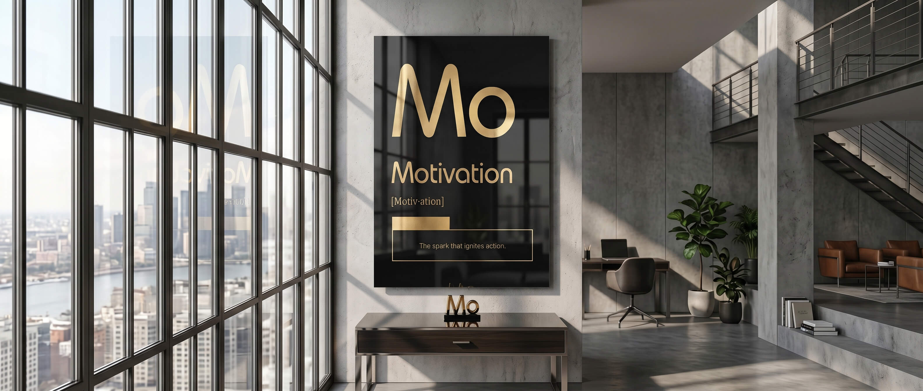 DOTCOMCANVAS® Motivation (Mo) Acrylglasbild Schwarz – Banner