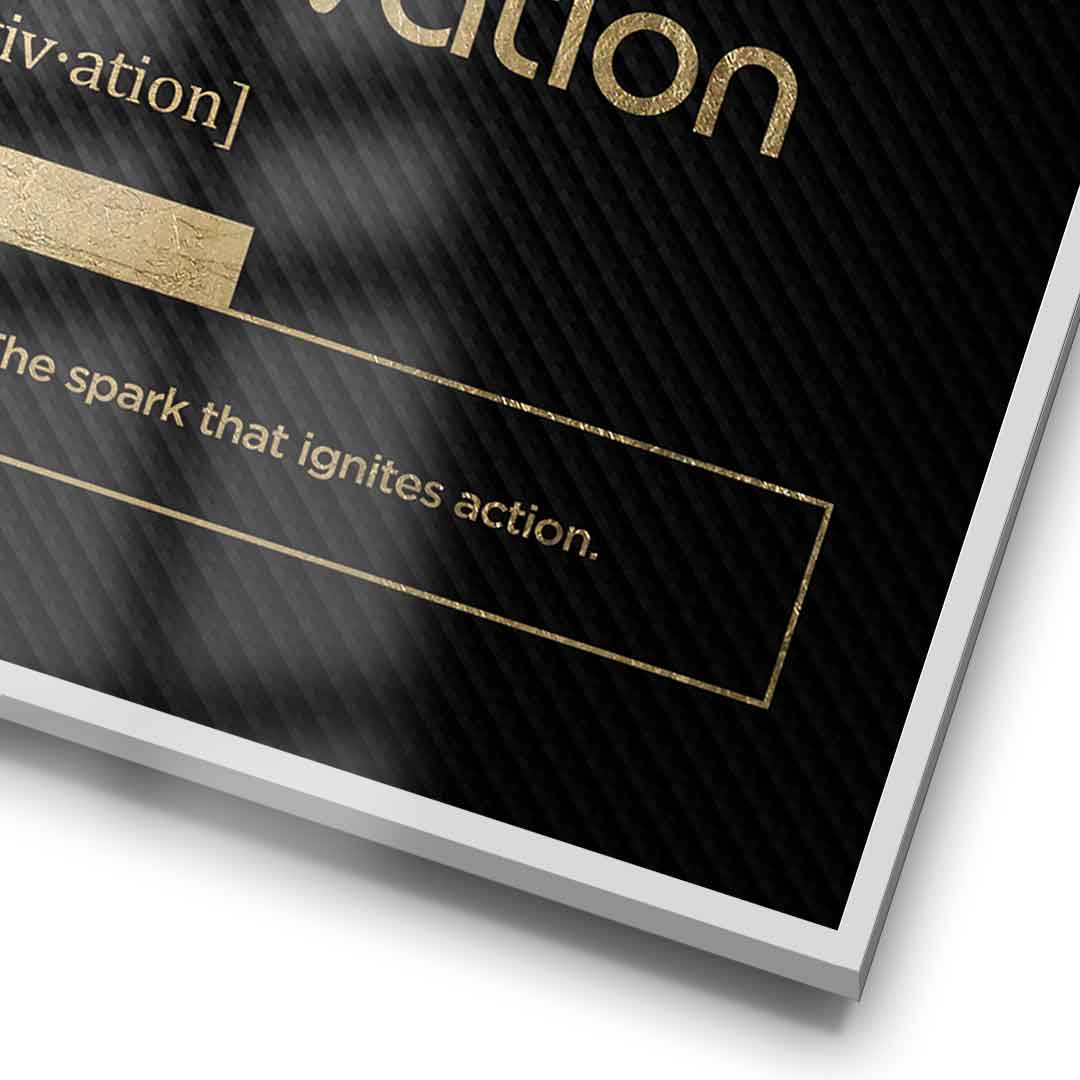 DOTCOMCANVAS® Motivation (Mo) Poster Version Schwarz – Detail im Rahmen