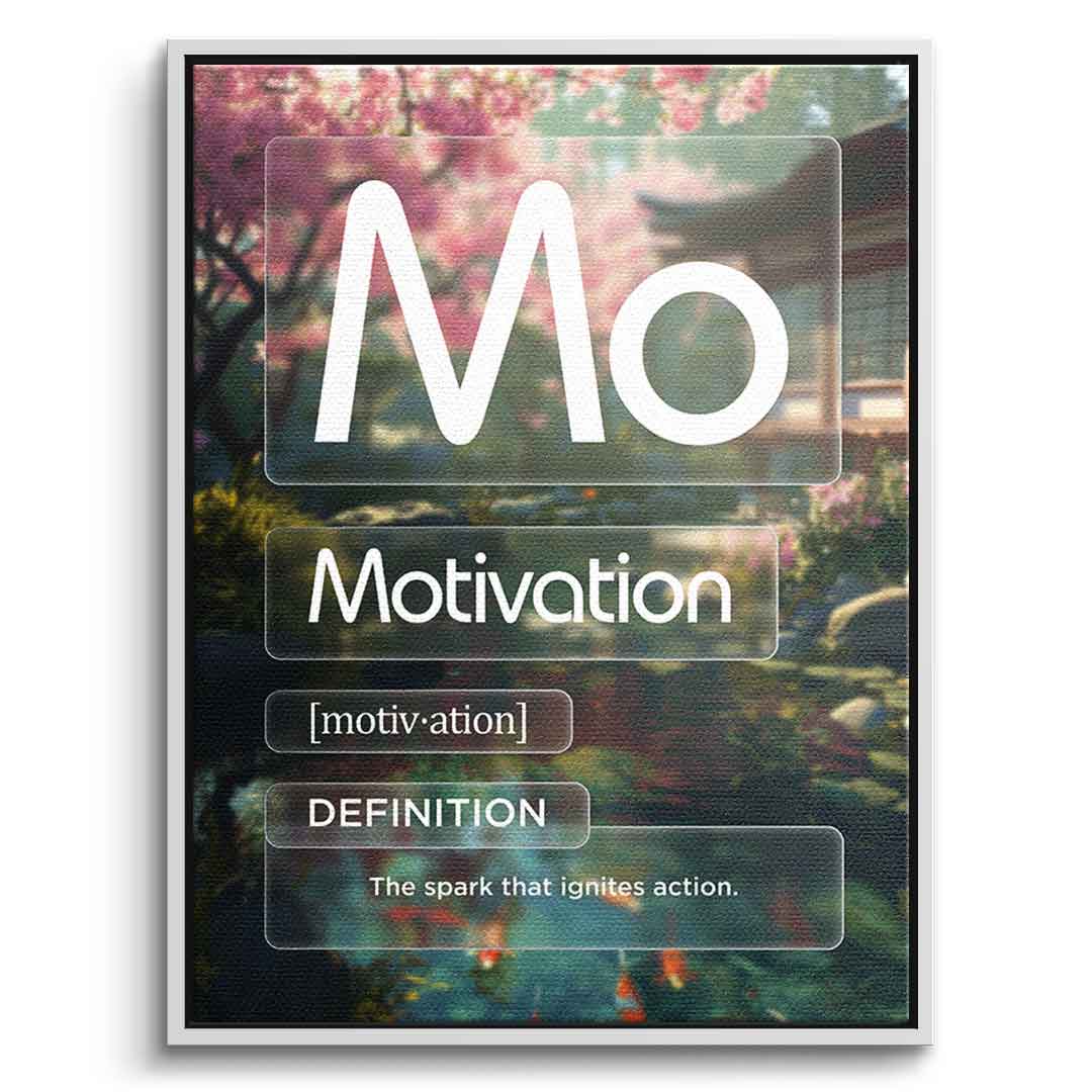 DOTCOMCANVAS® Motivation (Mo) Leinwandbild Version Farbig – Vorderansicht Weißer Rahmen