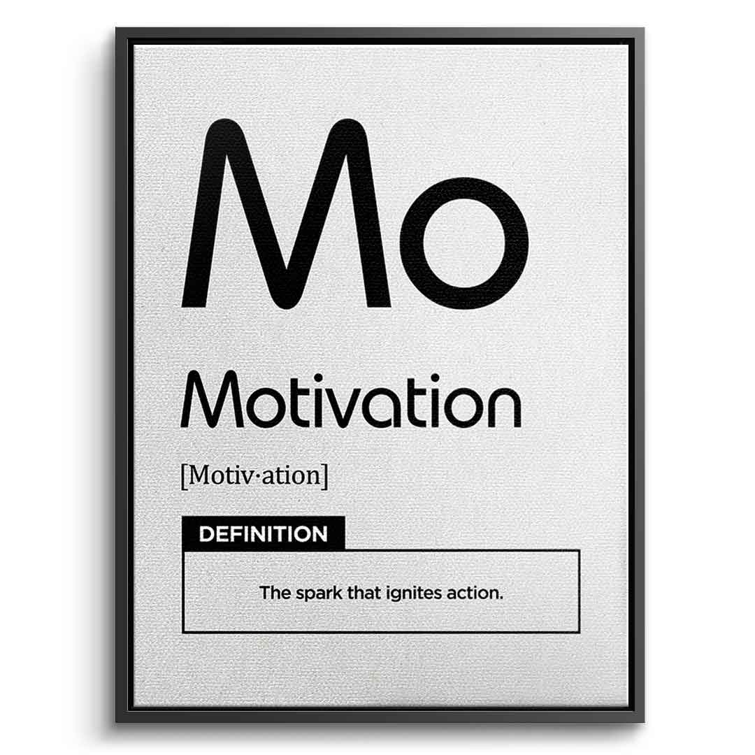 DOTCOMCANVAS® Motivation (Mo) Leinwandbild Version Weiß – Vorderansicht Silberner Rahmen