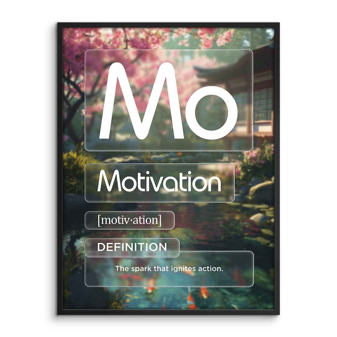 DOTCOMCANVAS® Motivation (Mo) Poster Version Farbig – Vorderansicht im Rahmen