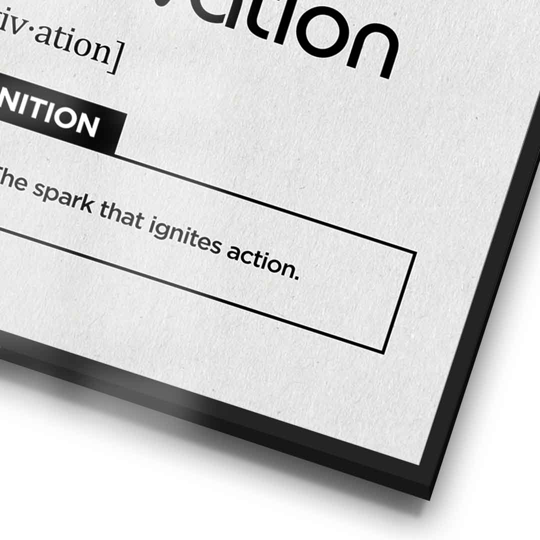 DOTCOMCANVAS® Motivation (Mo) Poster Version Weiß – Detail im Rahmen
