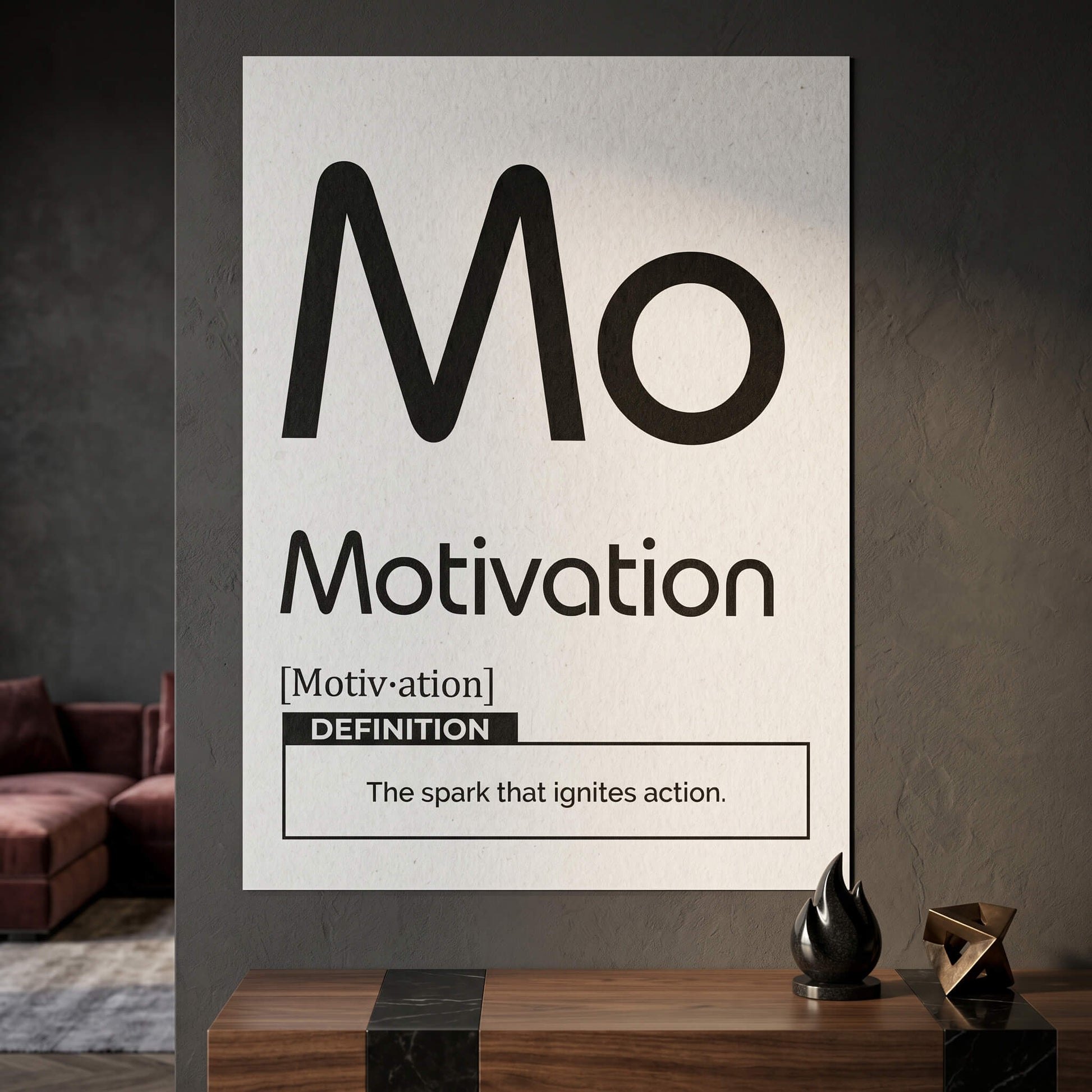 DOTCOMCANVAS® Motivation (Mo) Poster Version Weiß – Raum-Mockup