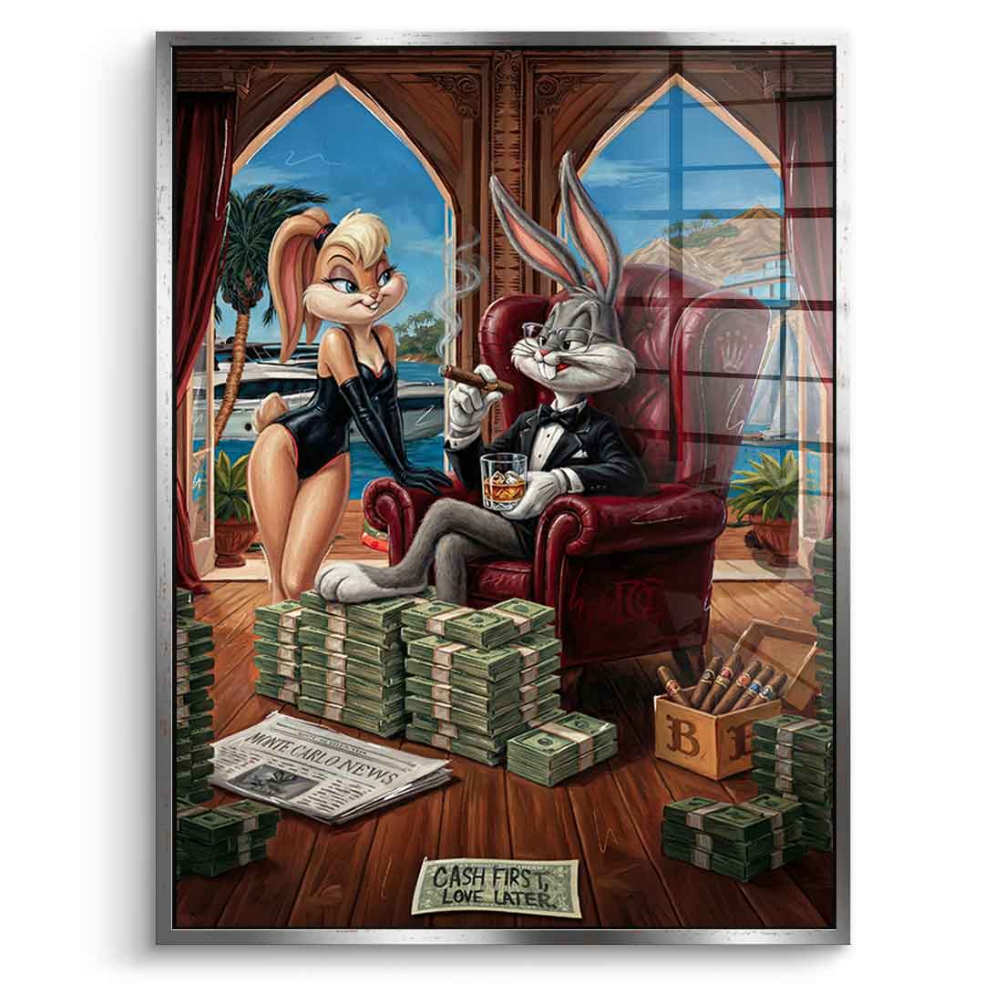 DOTCOMCANVAS® Bunny in Monaco Acrylglasbild – Vorderansicht silberner Rahmen
