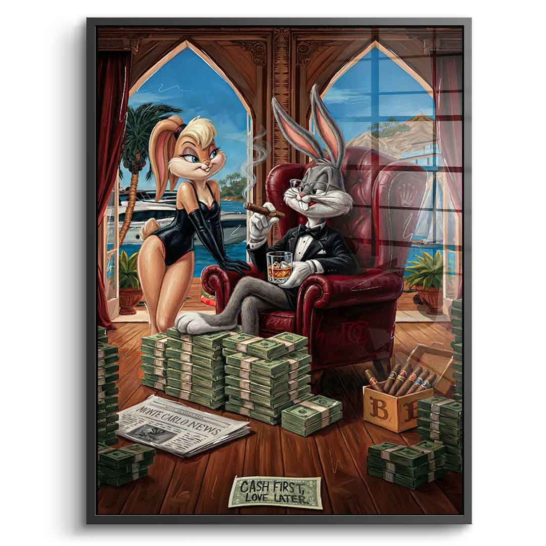 DOTCOMCANVAS® Bunny in Monaco Acrylglasbild – Vorderansicht schwarzer Rahmen
