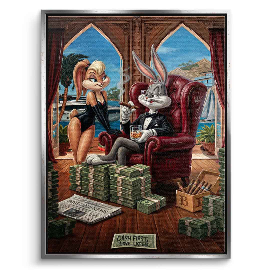 DOTCOMCANVAS® Bunny in Monaco Leinwandbild – Vorderansicht silberner Rahmen