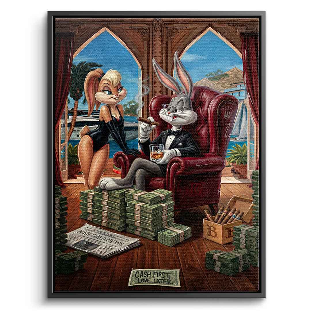 DOTCOMCANVAS® Bunny in Monaco Leinwandbild – Vorderansicht schwarzer Rahmen