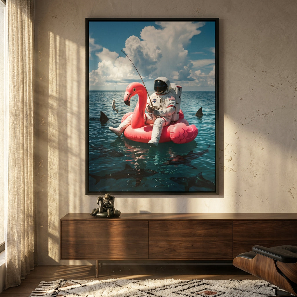 Canvas Raum-Mockup — Fearless Astronaut on a Flamingo